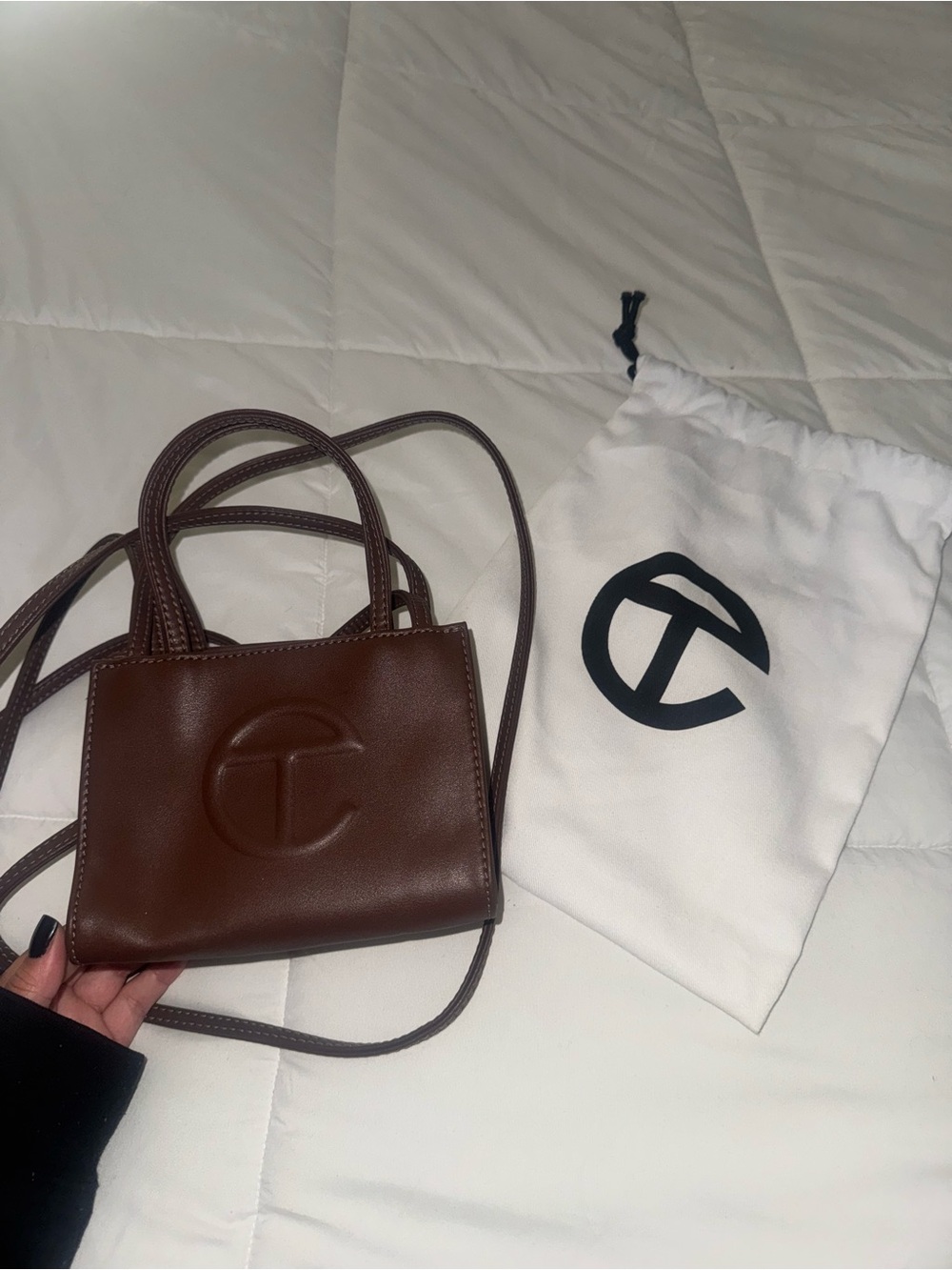 Mini Chocolate Telfar Crossbody Bag with Dust Bag